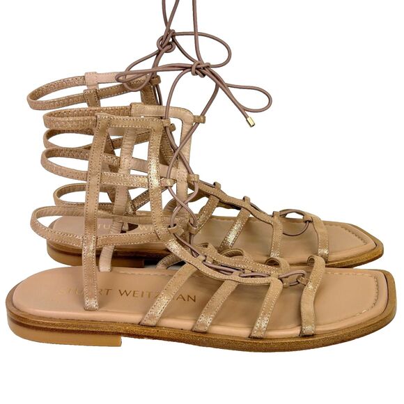 STUART WEITZMAN Kora Ankle Lace Up Strappy Gladiator Sandals Tan Leather Sz 9.5 - Picture 2 of 11